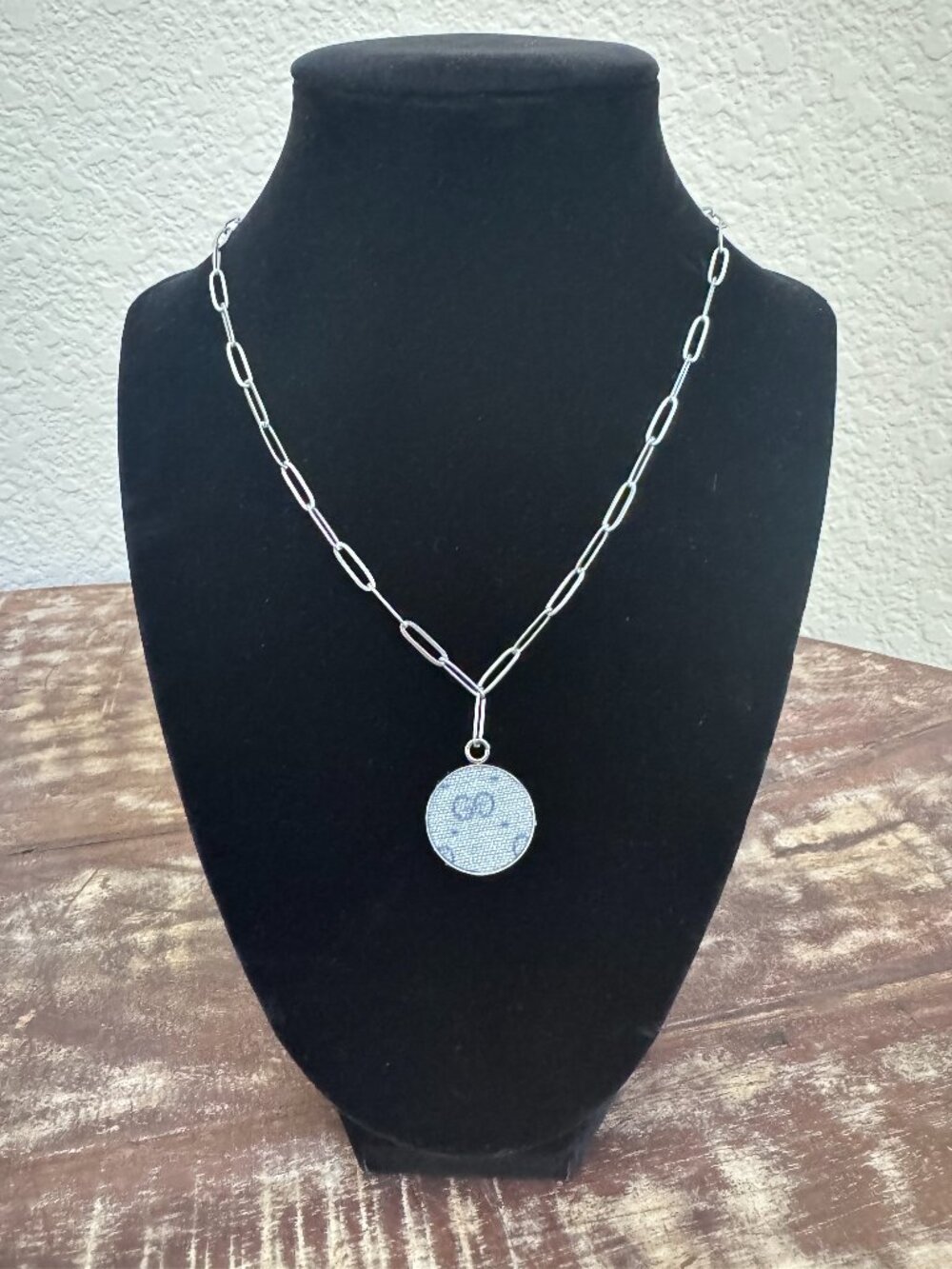 Upcycled Authentic Gucci Monogram Canvas Silver Necklace